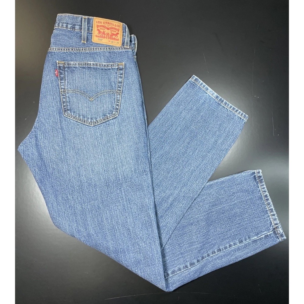 Mint Levi's 559 Relaxed Straight Jeans Men's 38x33 Medium Wash Blue Denim Cotton